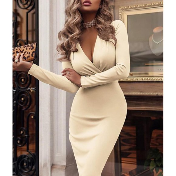 Dresses & Skirts - SEXY V-NECK LONG SLEEVE MIDI DRESS